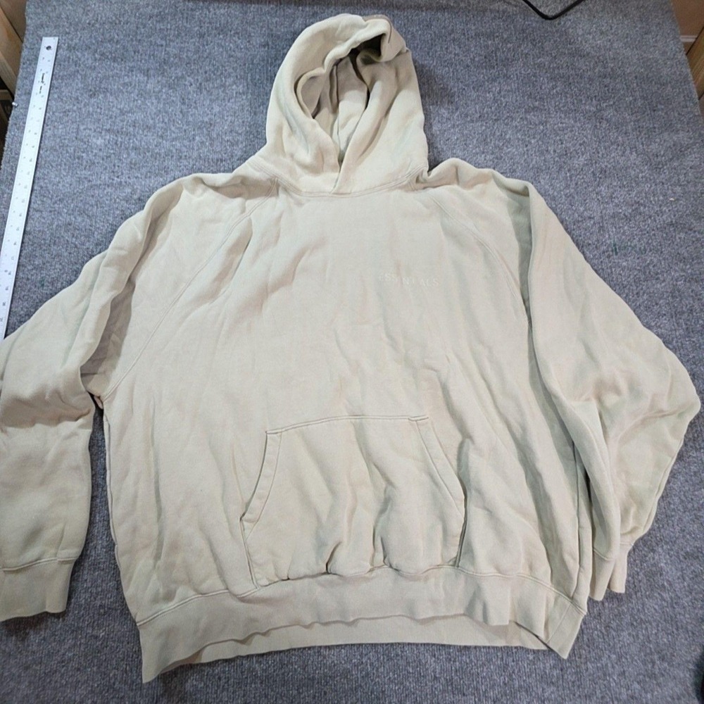 Fear Of God Essentials Hoodie Mens 2XL Beige Fleece Logo Kangaroo Pullover